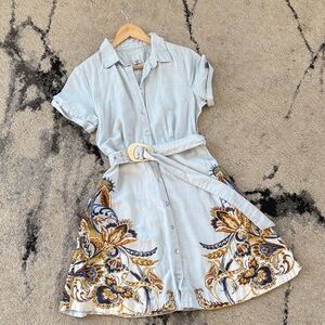 Floral Embroidered western style Belted Dress